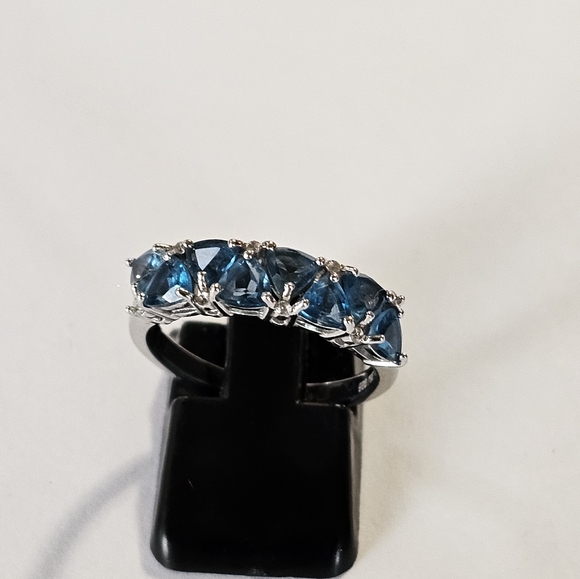 Genuine London Blue Topaz Rhodium Over Sterling Silver Ring! Sz 7 - Picture 6 of 16